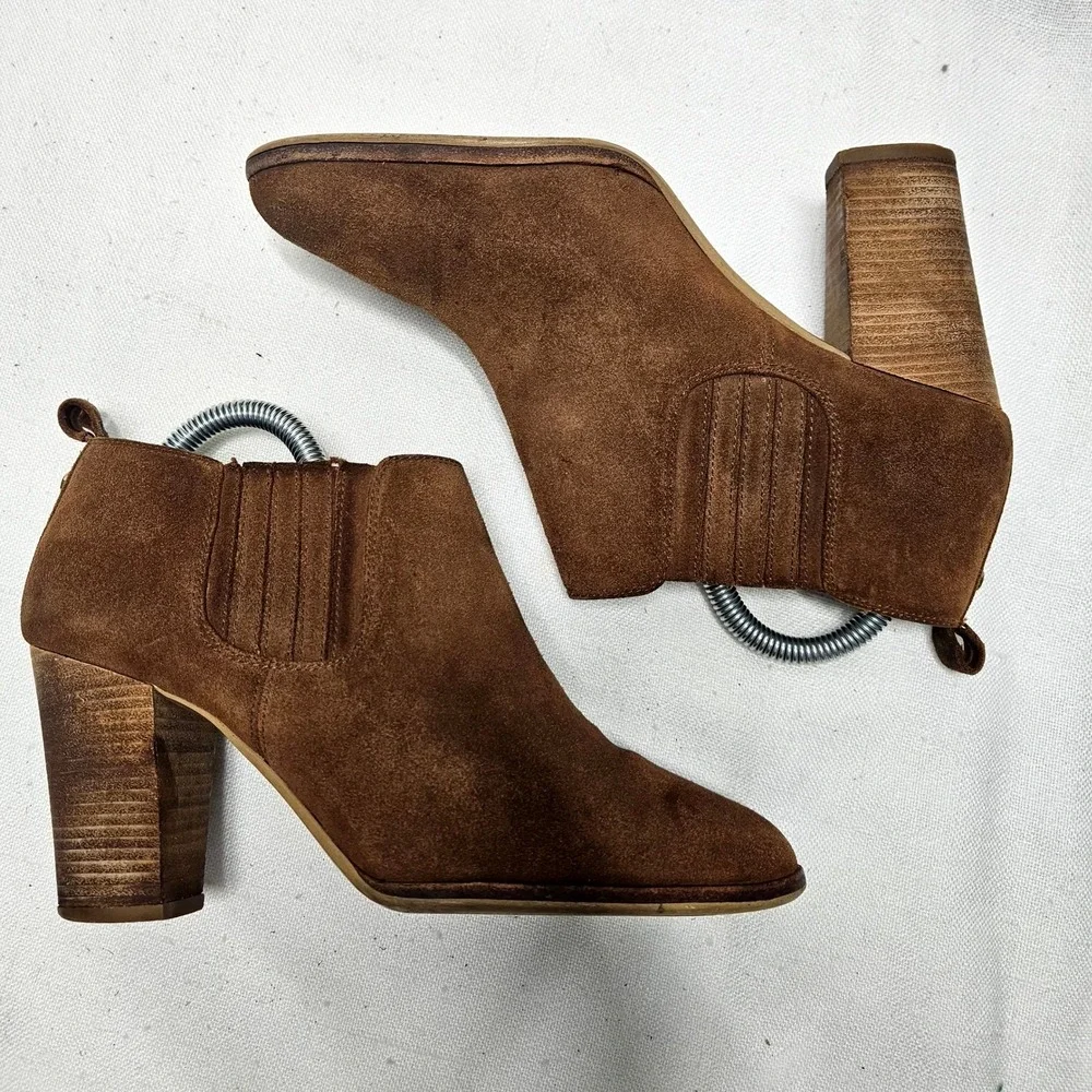 Michael Kors Chelsea Boots Womens 7.5 Brown Suede Stacked Block Heel Booties Y2K